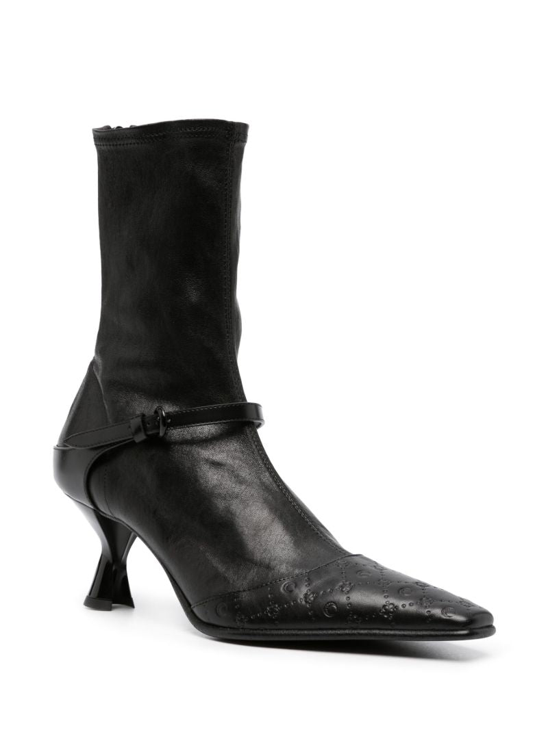 Black Logo-embossed Leather Boots