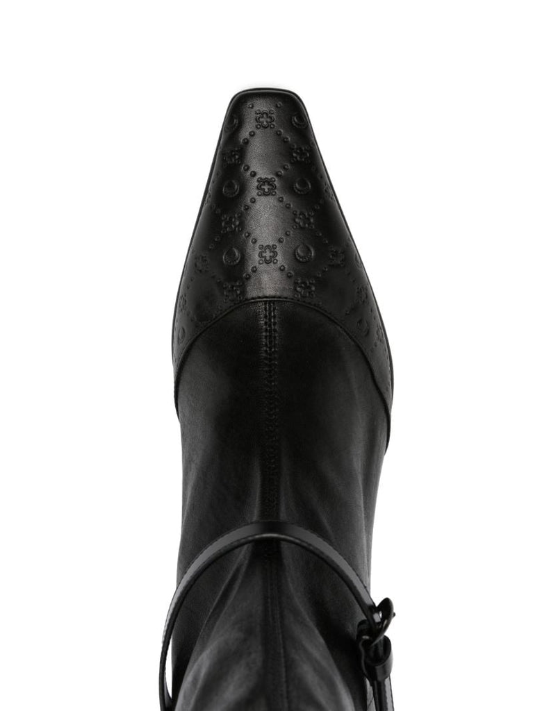 Black Logo-embossed Leather Boots