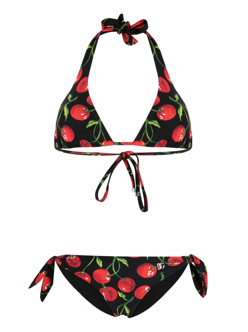 Black and Red Cherry Print Bikini