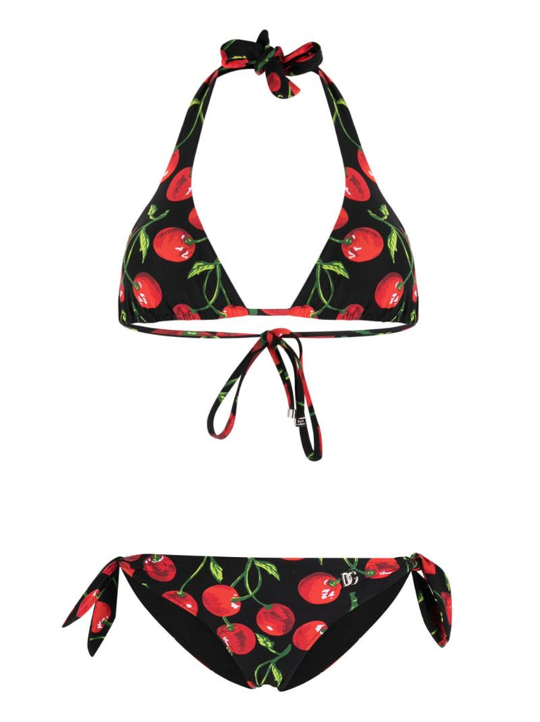 Black and Red Cherry Print Bikini