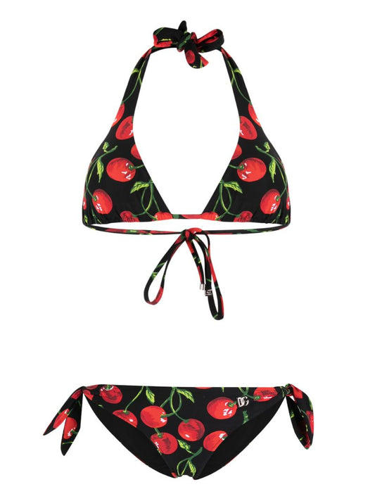 Black and Red Cherry Print Bikini