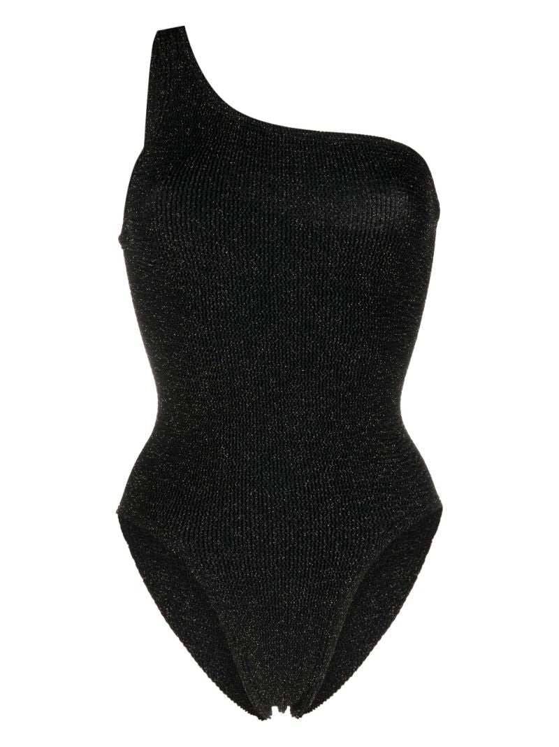 Black Nancy One-shoulder Lurex Swimsuit