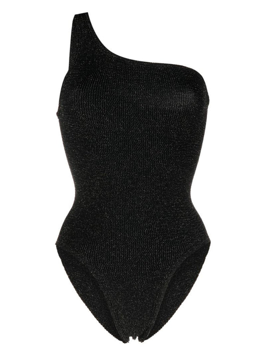 Black Nancy One-shoulder Lurex Swimsuit