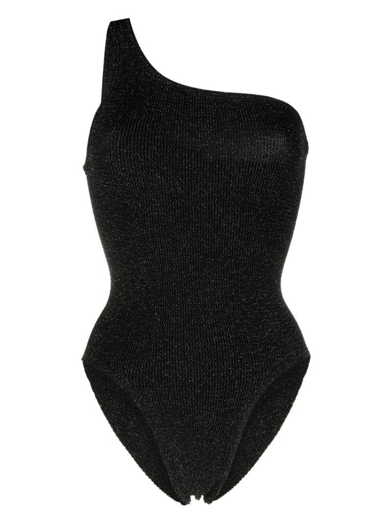 Black Nancy One-shoulder Lurex Swimsuit