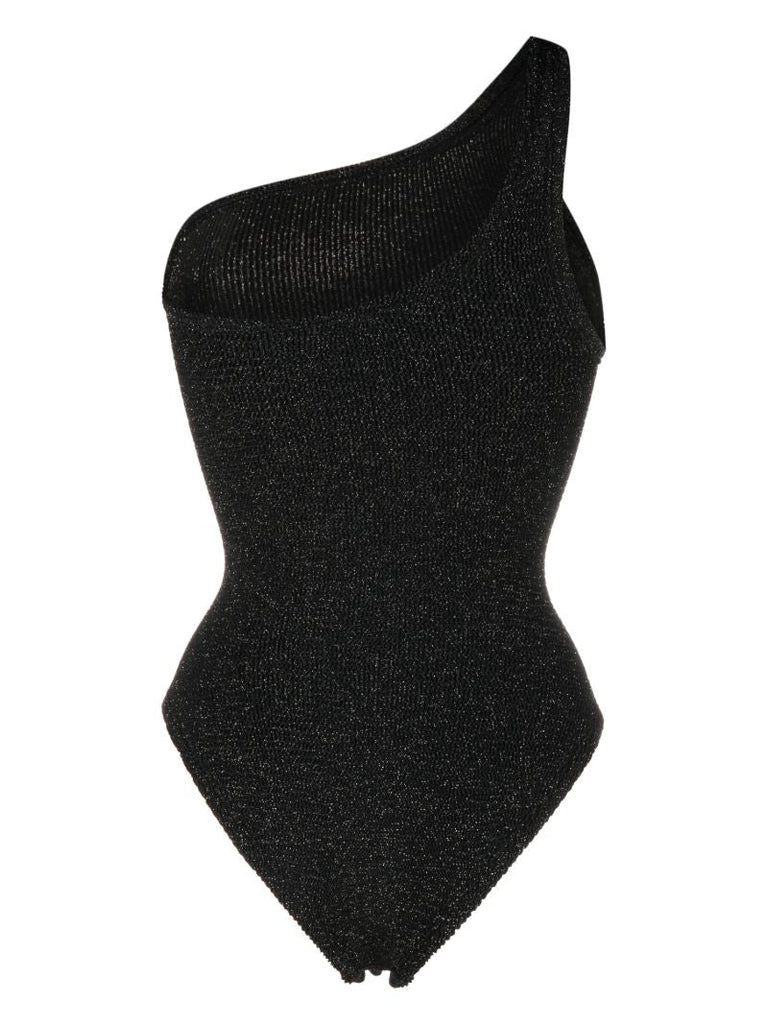Black Nancy One-shoulder Lurex Swimsuit