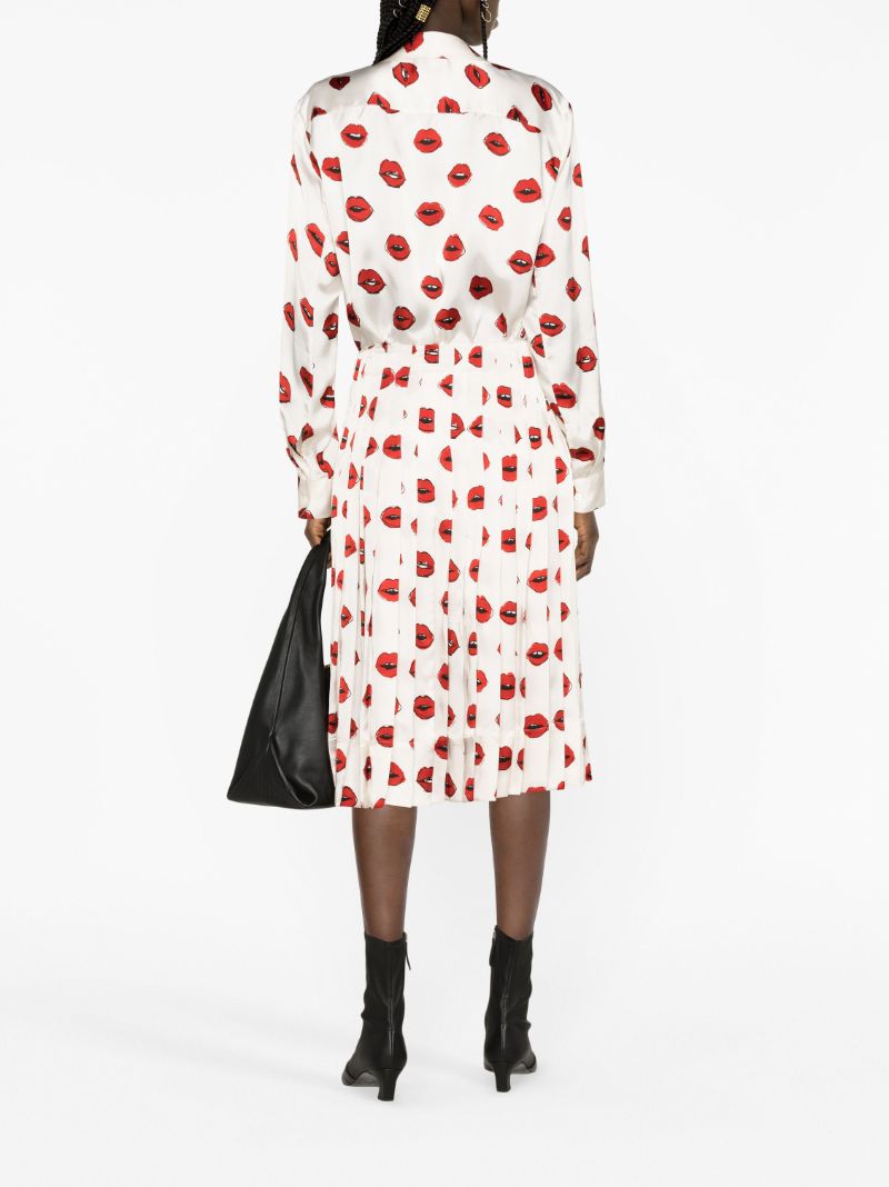 White Tudi Lips Print Pleated Skirt