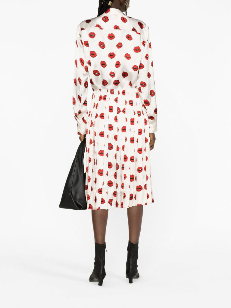 White Tudi Lips Print Pleated Skirt