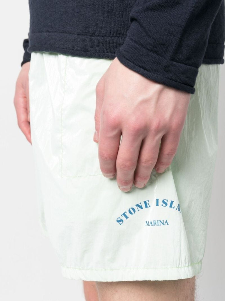 Green Logo Print Track Shorts