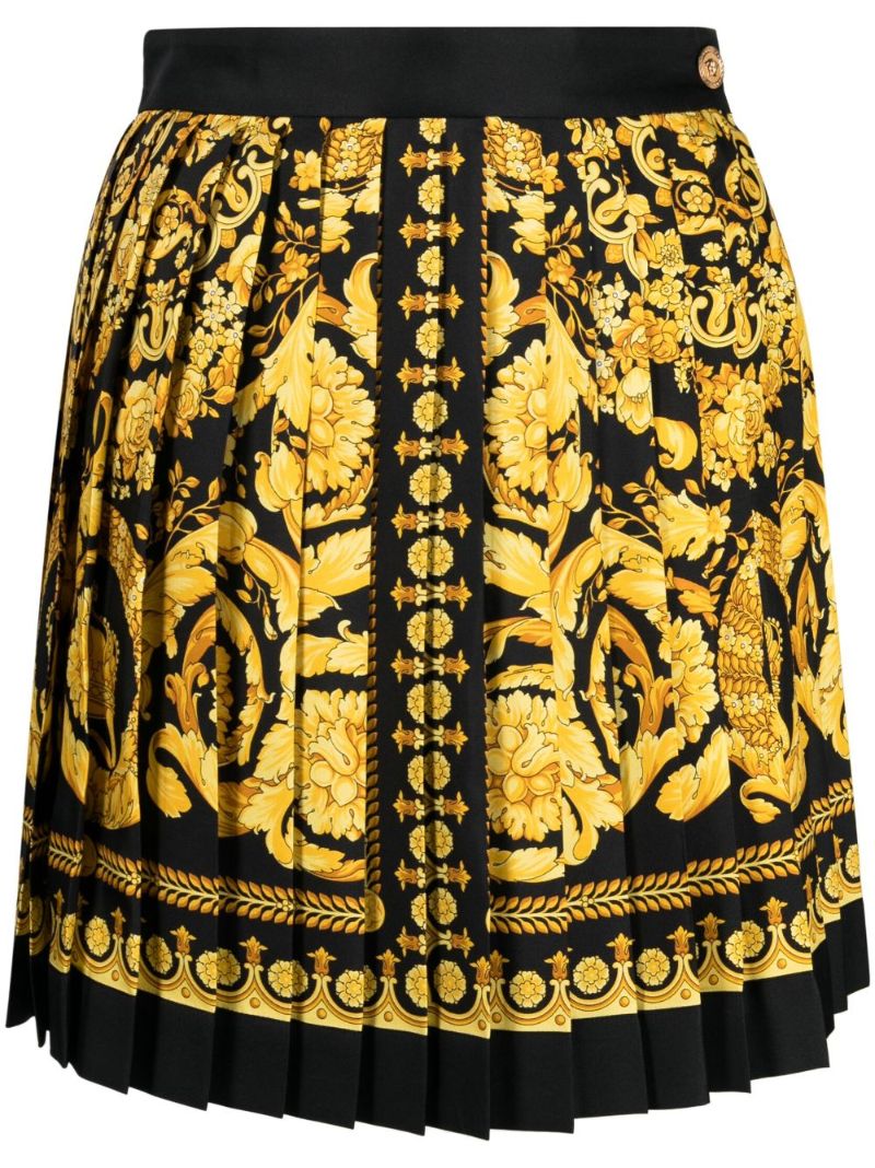 Black Barocco Print Silk Skirt