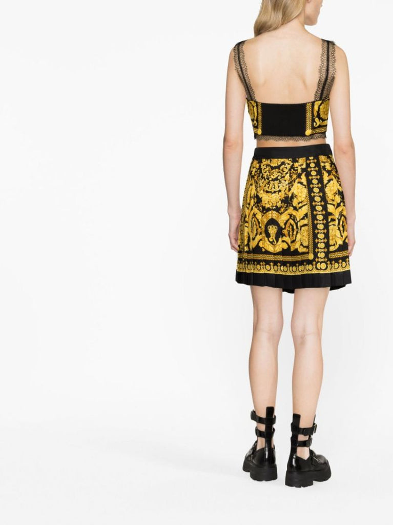 Black Barocco Print Silk Skirt