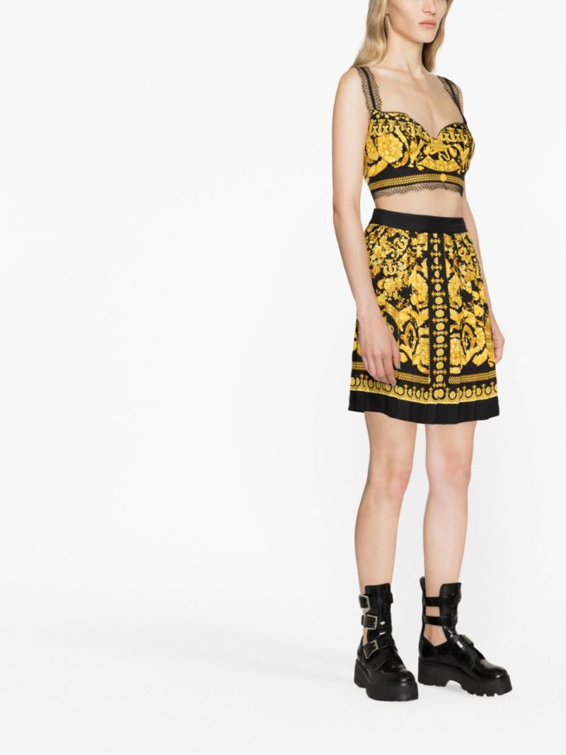 Black Barocco Print Silk Skirt
