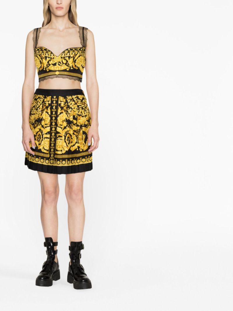Black Barocco Print Silk Skirt