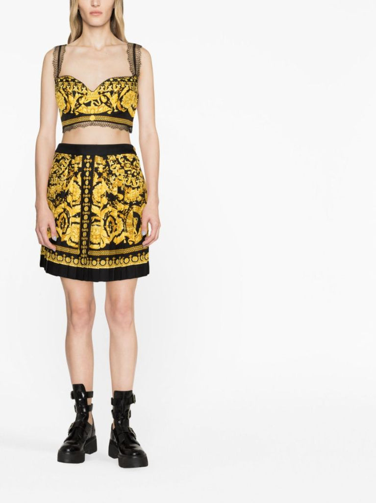 Black Barocco Print Silk Skirt