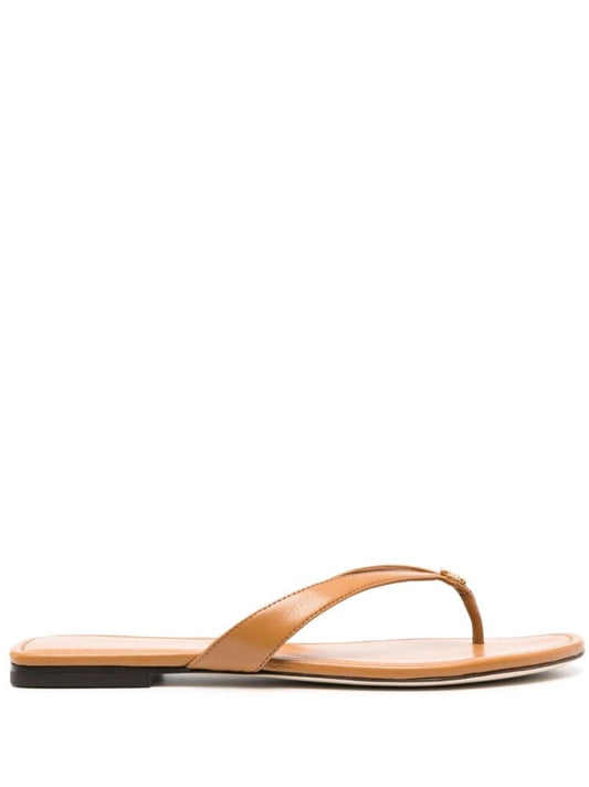 Brown Thong-strap Leather Flip-flops