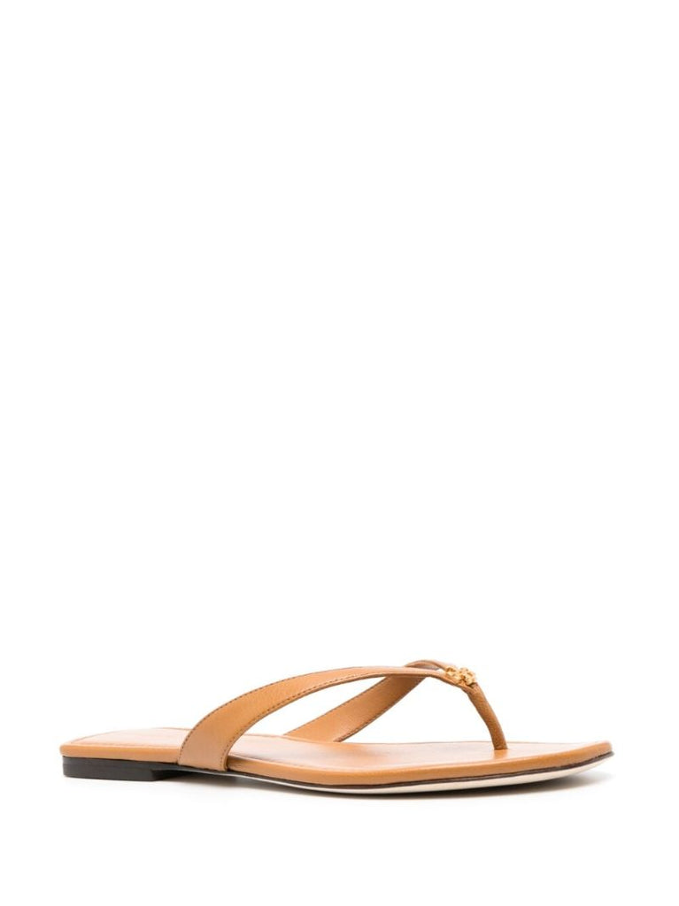 Brown Thong-strap Leather Flip-flops