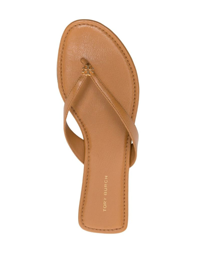 Brown Thong-strap Leather Flip-flops