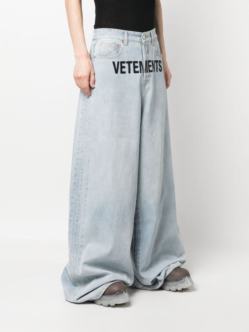 Blue Logo Print Wide-leg Jeans