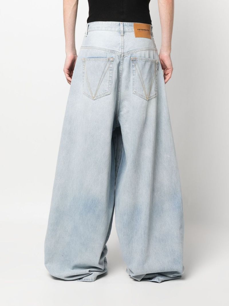Blue Logo Print Wide-leg Jeans