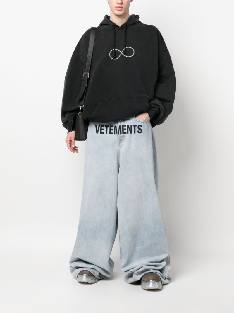 Blue Logo Print Wide-leg Jeans