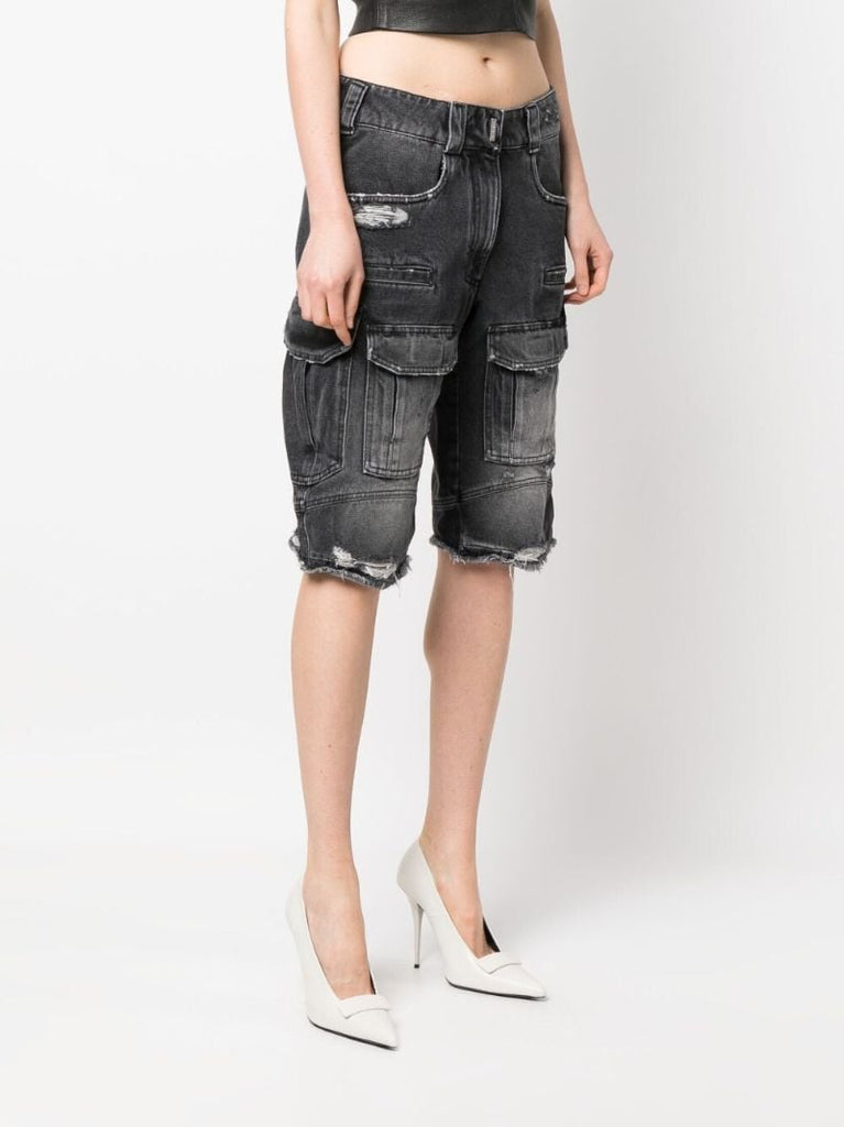 Black Distressed Denim Shorts