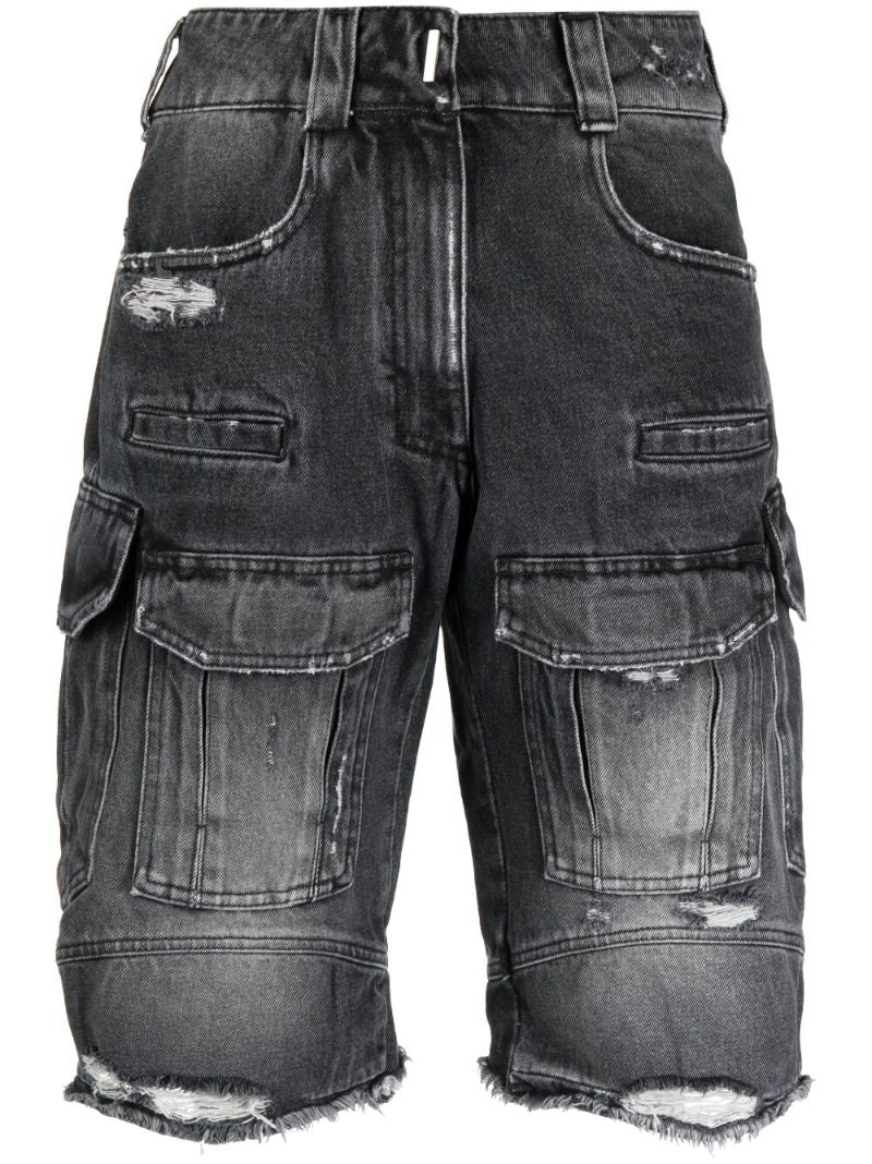 Black Distressed Denim Shorts