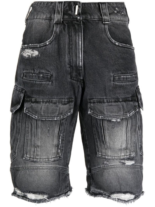 Black Distressed Denim Shorts