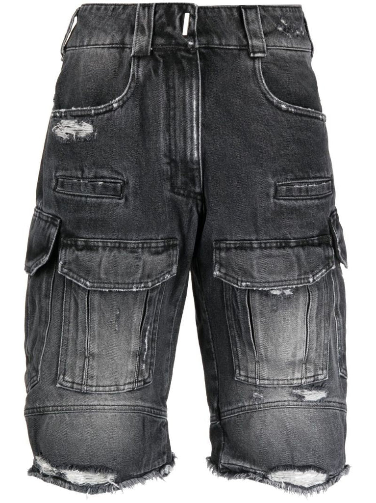 Black Distressed Denim Shorts