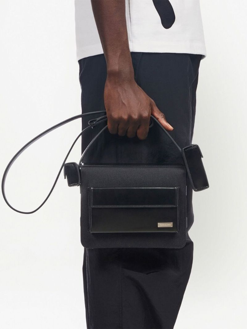Black Multi-pocket Leather Cross Body Bag