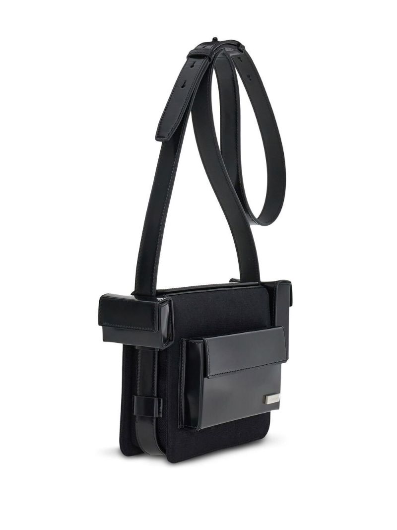 Black Multi-pocket Leather Cross Body Bag