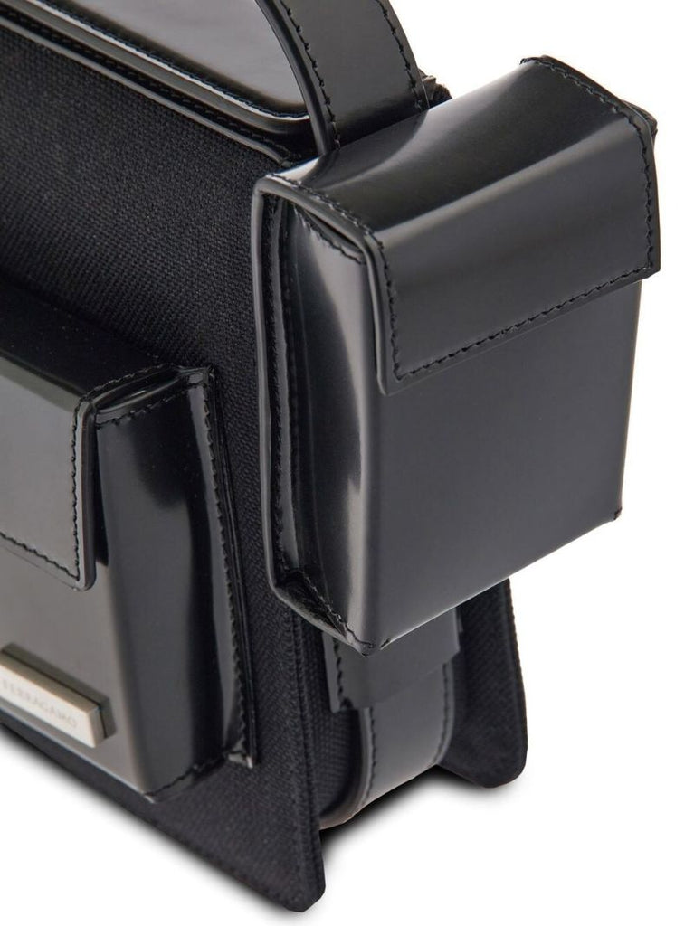 Black Multi-pocket Leather Cross Body Bag