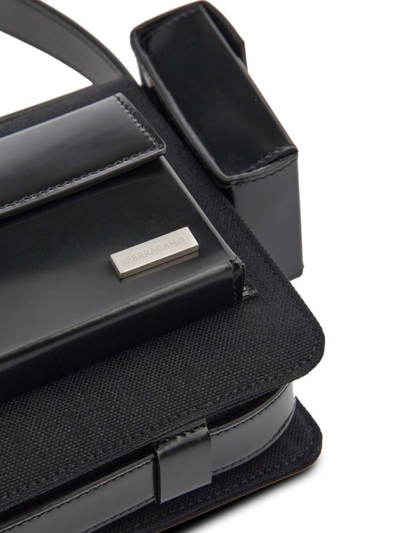 Black Multi-pocket Leather Cross Body Bag