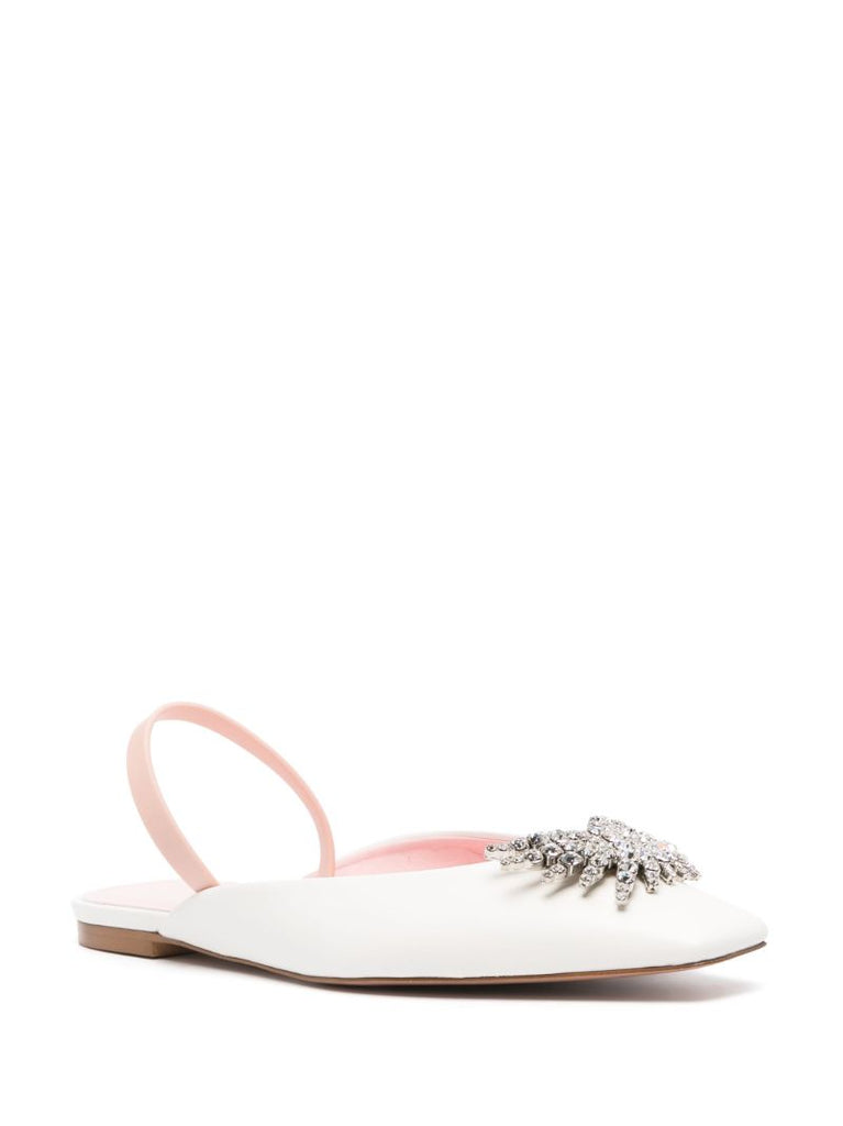 White Drizella Crystal Faux-leather Ballet Pumps