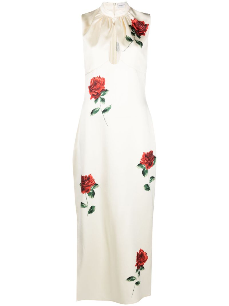 Neutral Rose Wool Silk Midi Dress