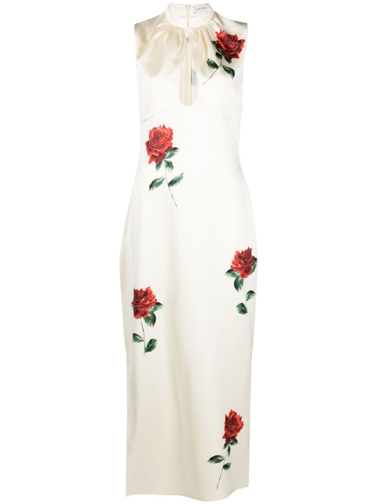 Neutral Rose Wool Silk Midi Dress