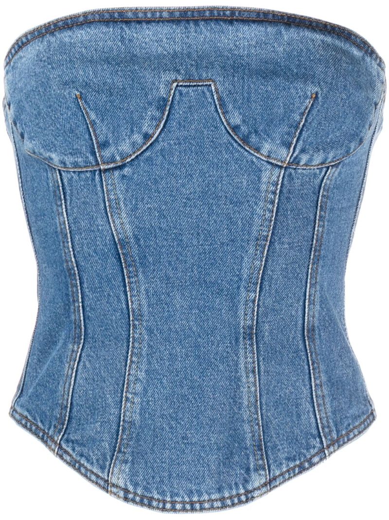 Blue Strapless Denim Corset Top