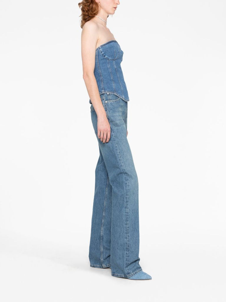 Blue Strapless Denim Corset Top