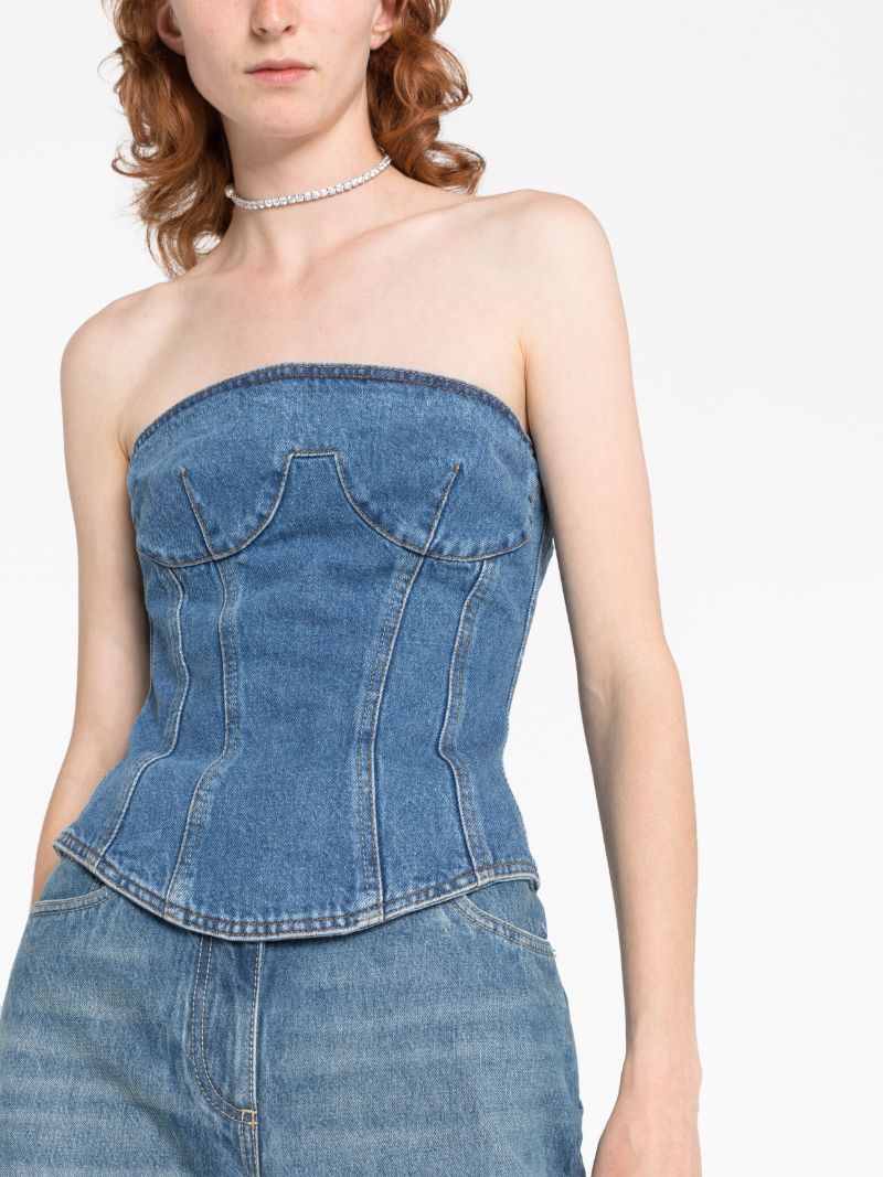 Blue Strapless Denim Corset Top