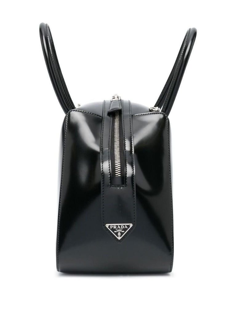 Black Spazzolato Leather Tote Bag
