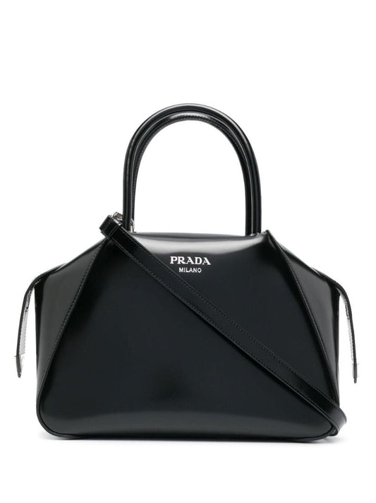 Black Spazzolato Leather Tote Bag