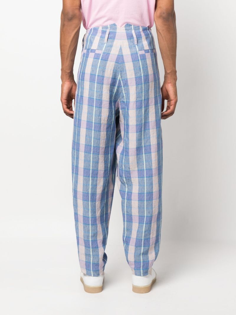 Blue Check Pattern Tapered Trousers
