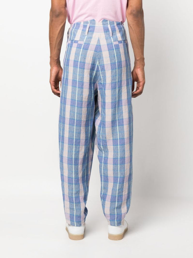 Blue Check Pattern Tapered Trousers