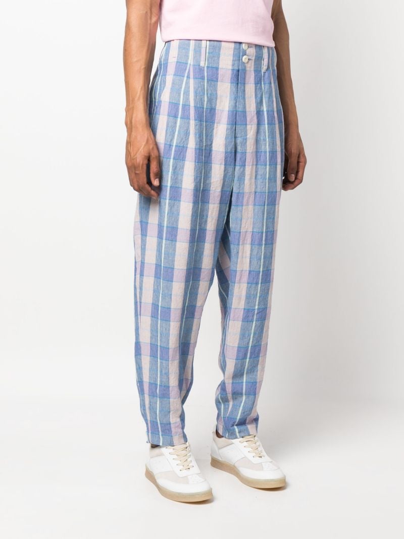 Blue Check Pattern Tapered Trousers