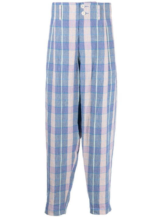 Blue Check Pattern Tapered Trousers