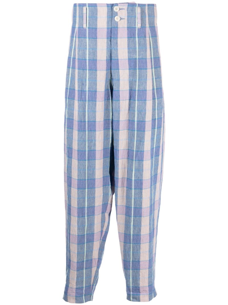 Blue Check Pattern Tapered Trousers