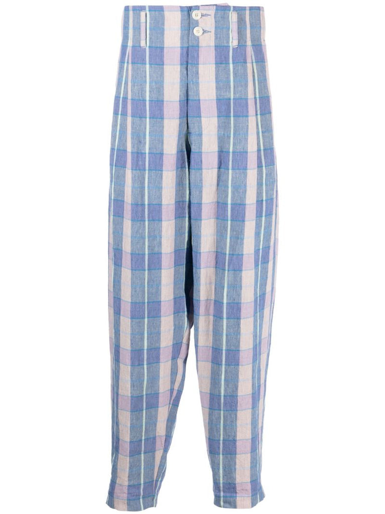 Blue Check Pattern Tapered Trousers