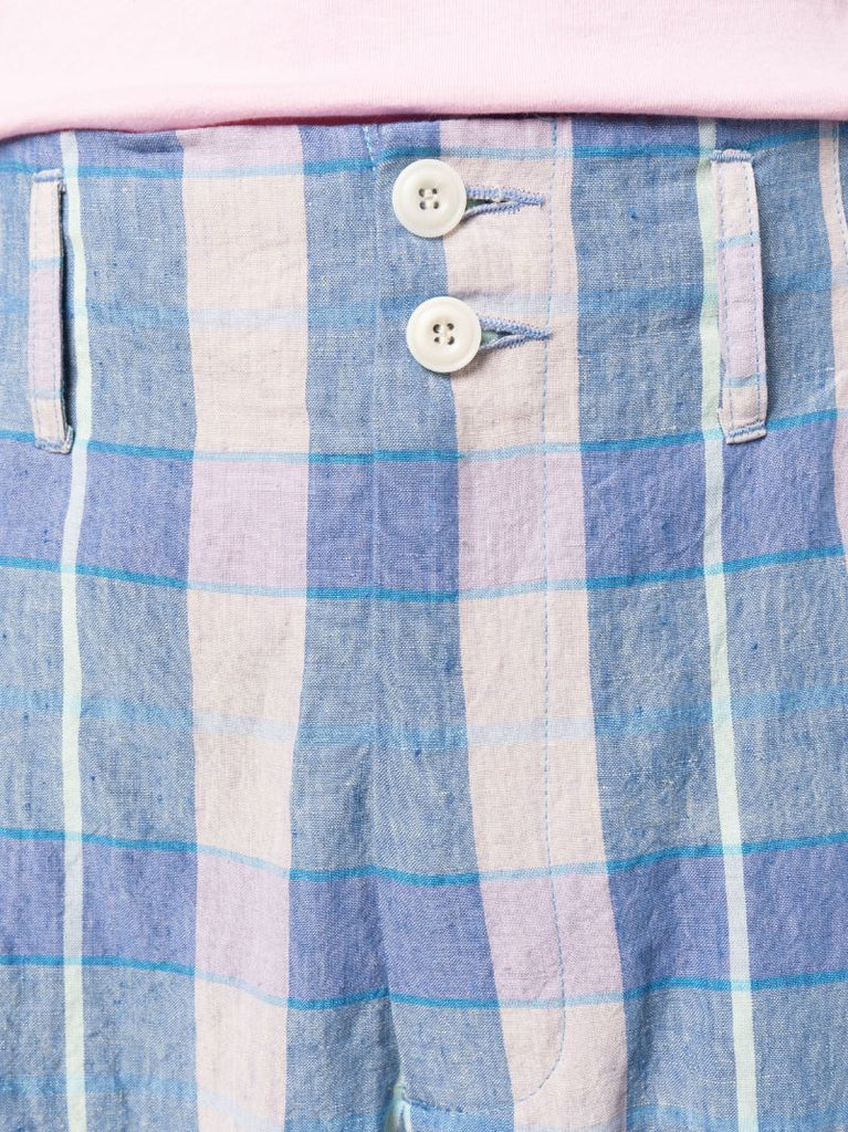 Blue Check Pattern Tapered Trousers
