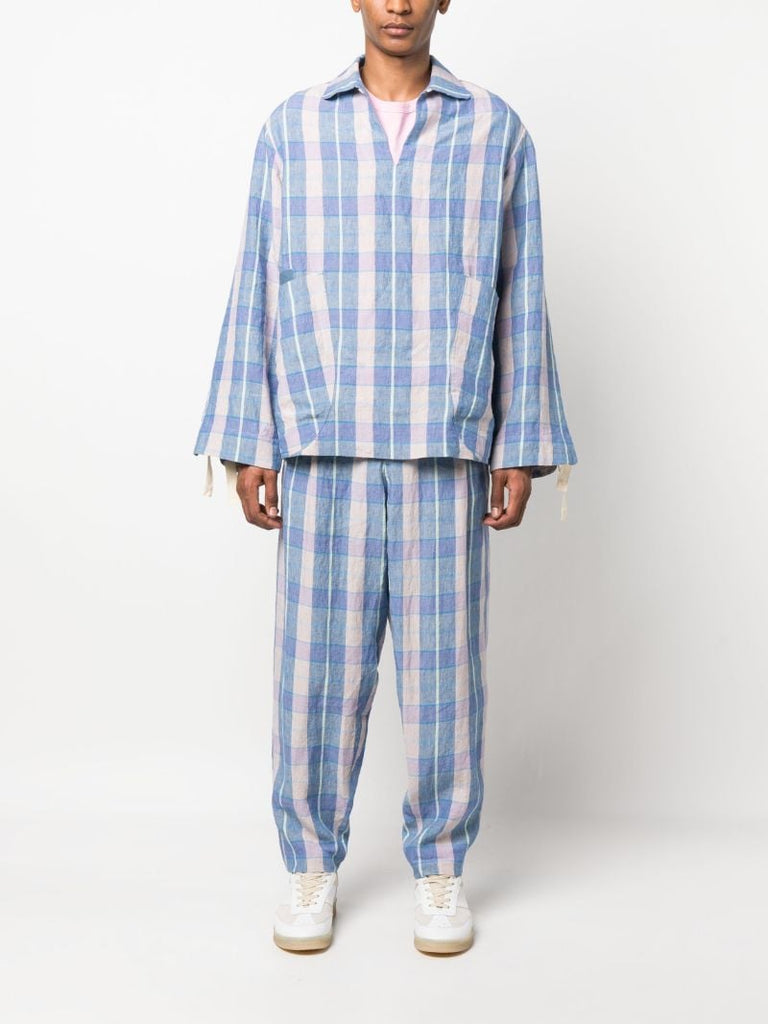 Blue Check Pattern Tapered Trousers