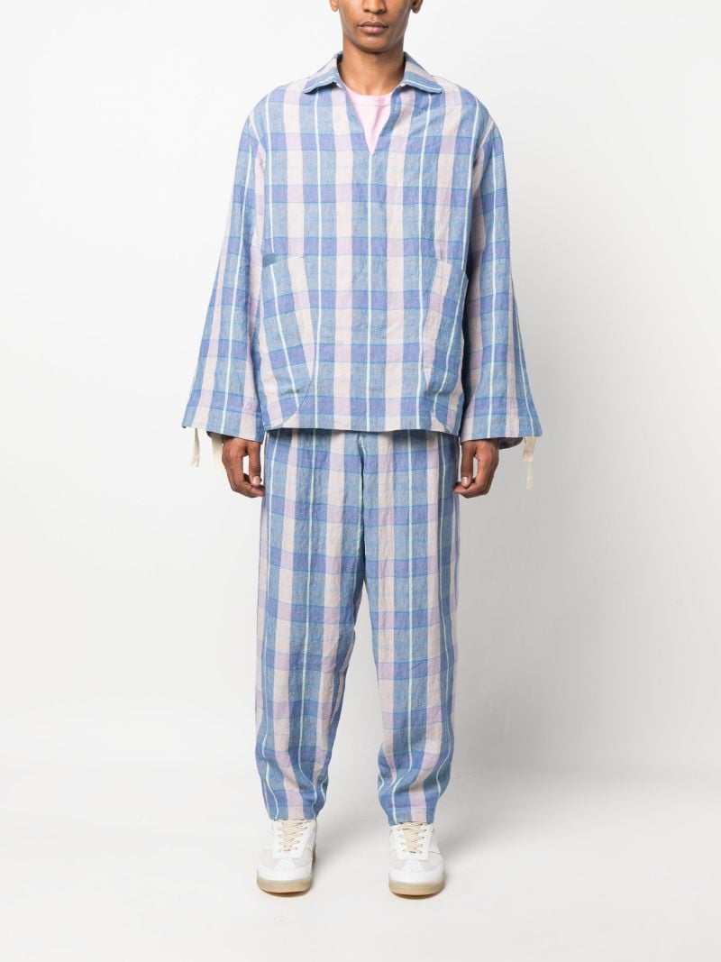 Blue Check Pattern Tapered Trousers