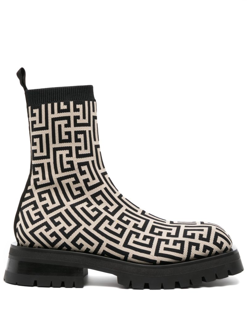 Beige Monogram Knitted Boots