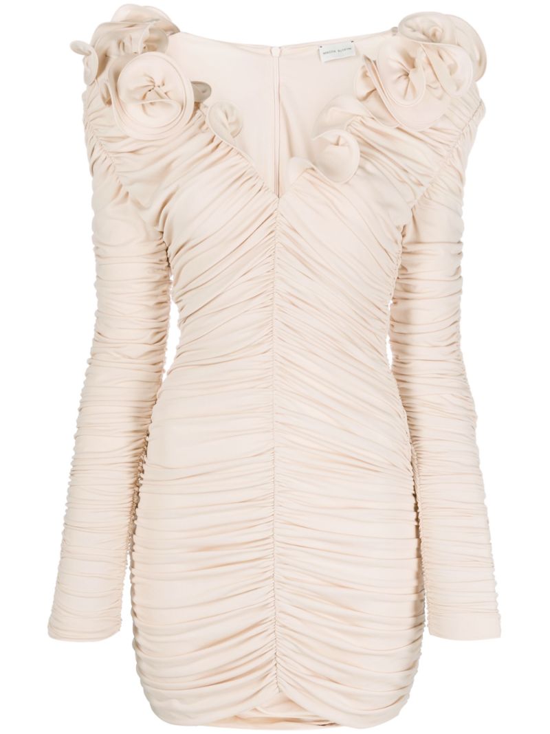Beige Floral-appliquÃ_x0083_Â© Silk Mini Dress